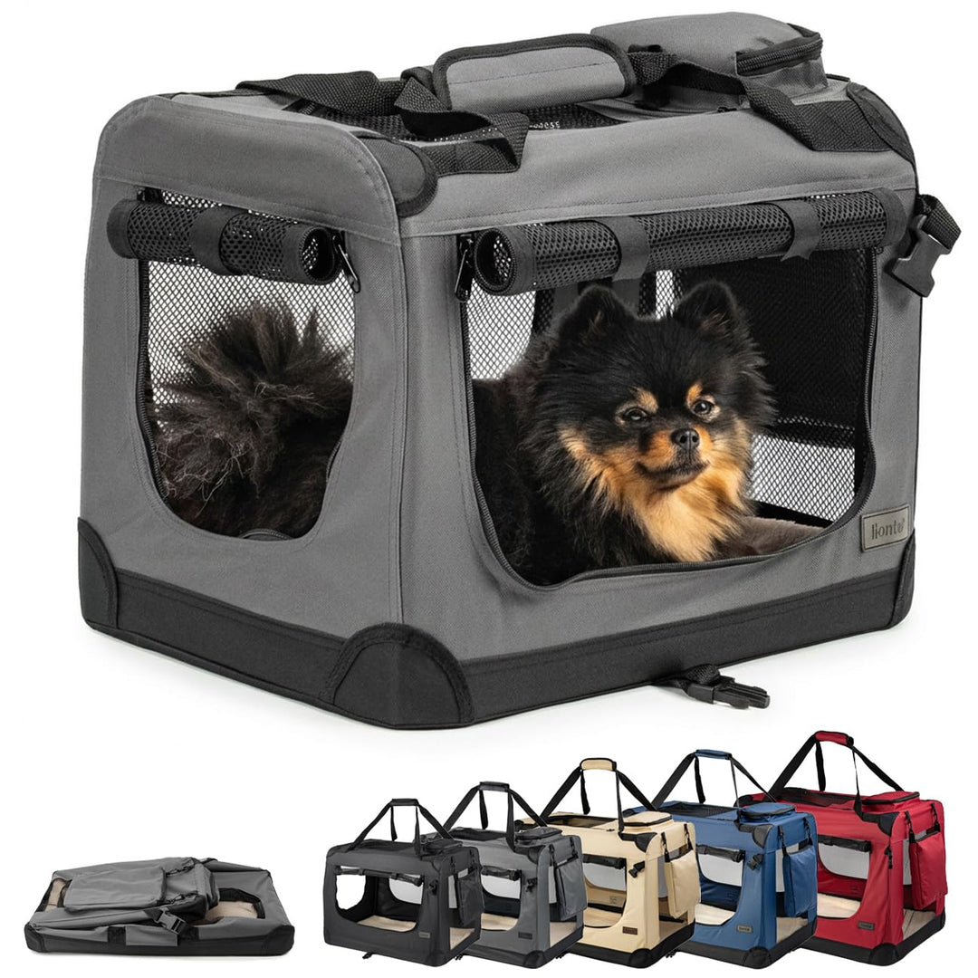 lionto Hundetransportbox Hundetasche Hundebox Faltbare Kleintiertasche, (S) 50x34x36 cm grau Grau L