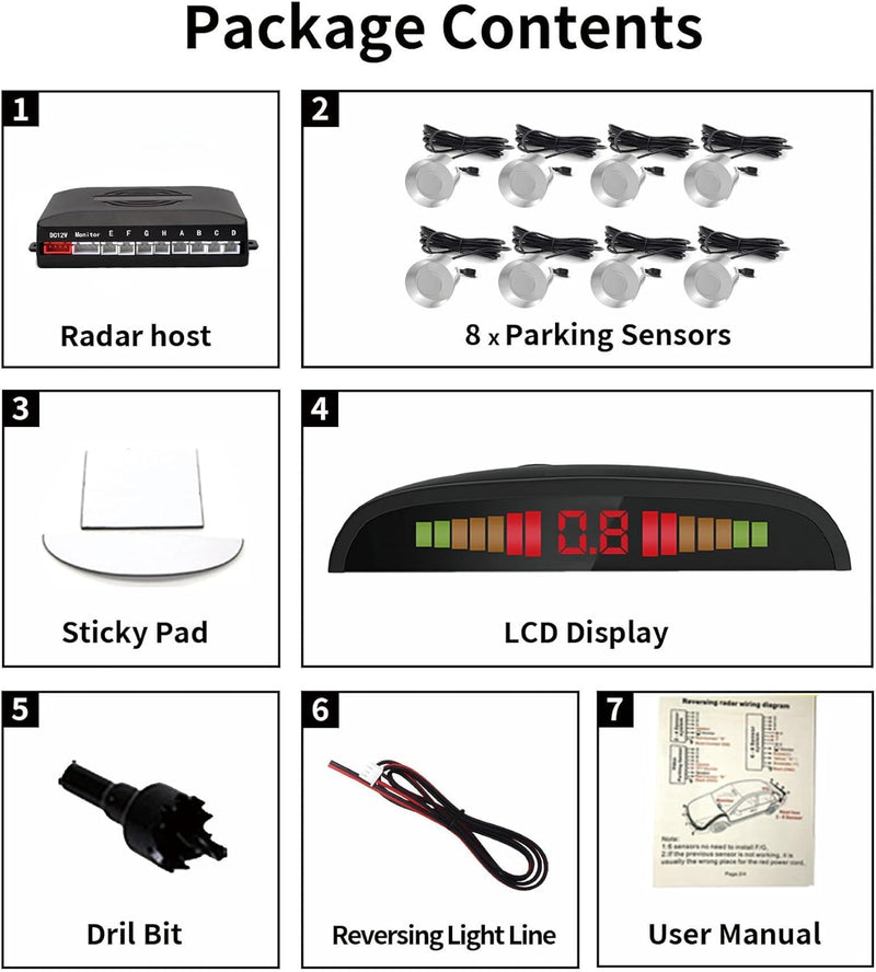 Cocar Auto Rückfahrwarner Einparkhilfe 8 Sensoren Einparkassistent Einparksystem PDC + LED Anzeigen