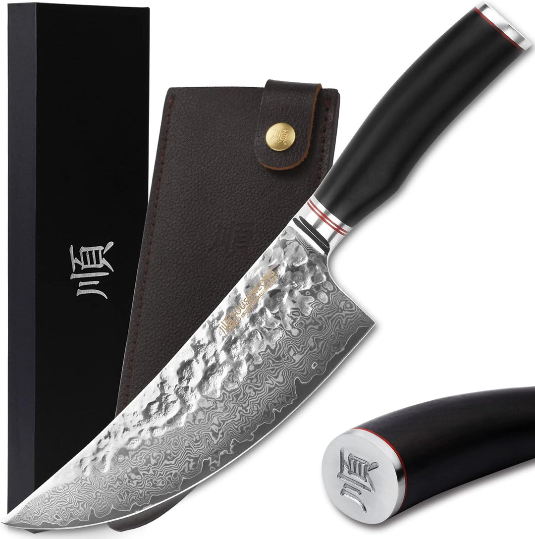 YOUSUNLONG Hackmesser Outdoor Damaststahl Metzgermesser Klinge 20,6 cm - Geschmiedeter Fleischermess
