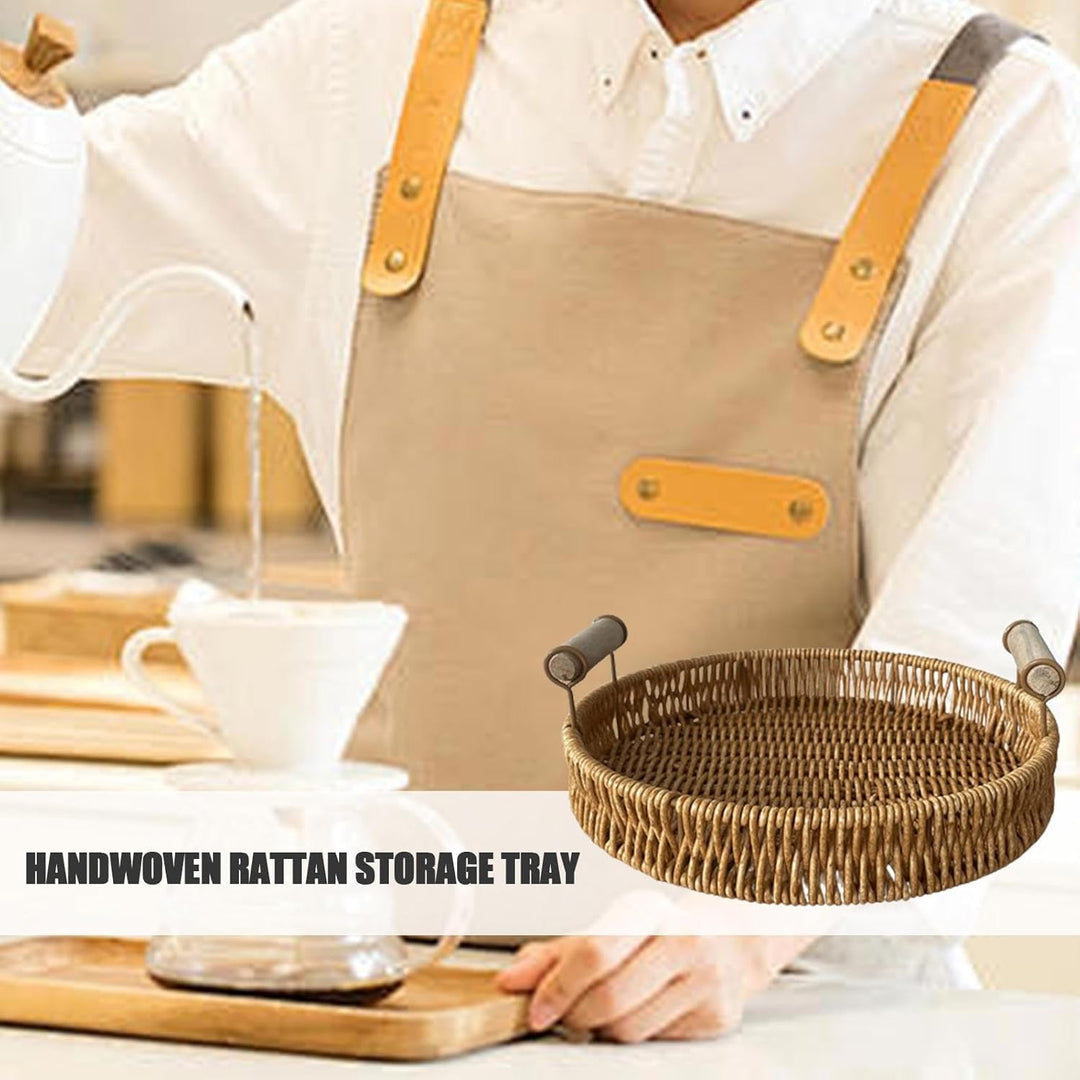 Dekoratives gewebtes Tablett, rundes Rattan-Tablett, Servierkörbe, Serviertablett, handgewebt, Badez