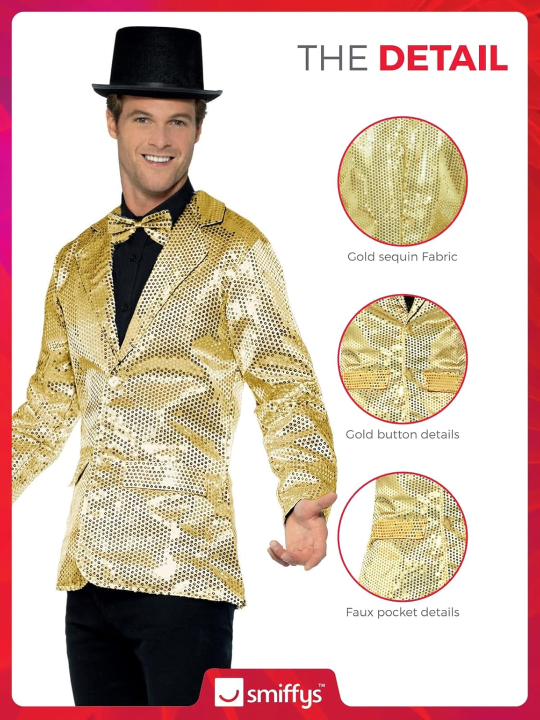 Smiffys, Herren Pailletten Jacke, Gold