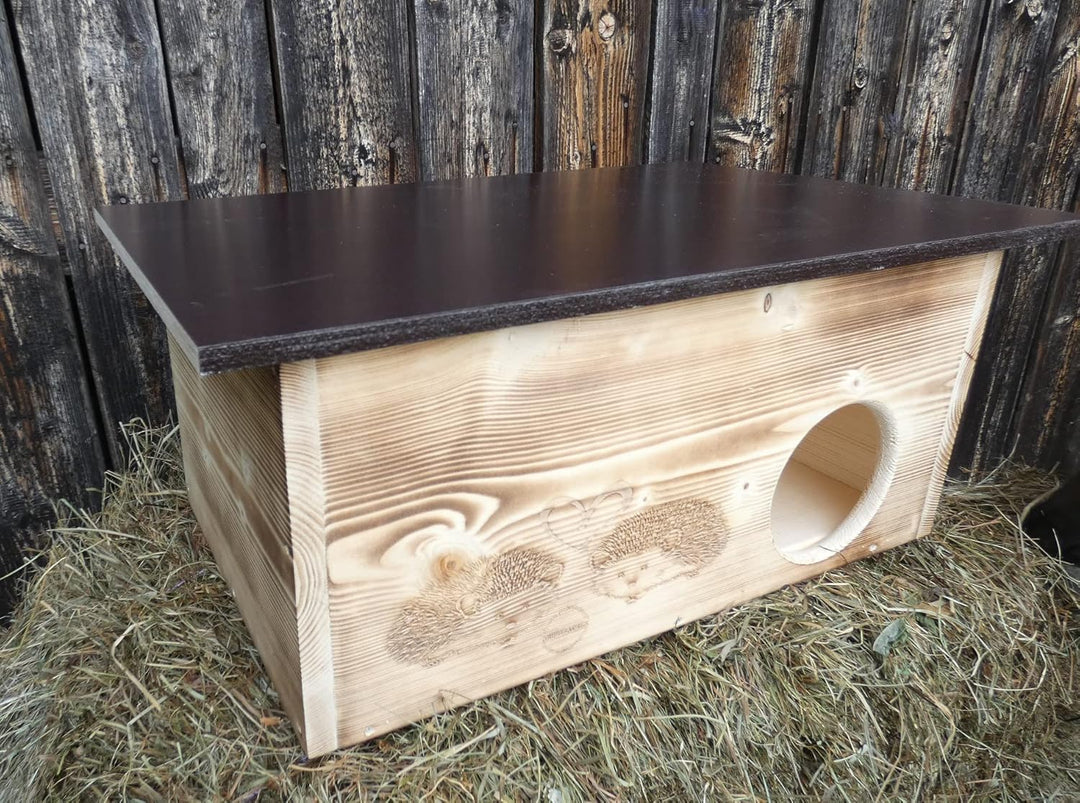Grosses Geflammtes Premium Igelhaus 62cm x 40cm x 29cm Igelhotel 20mm Vollholz Winterfest Kein Bausa
