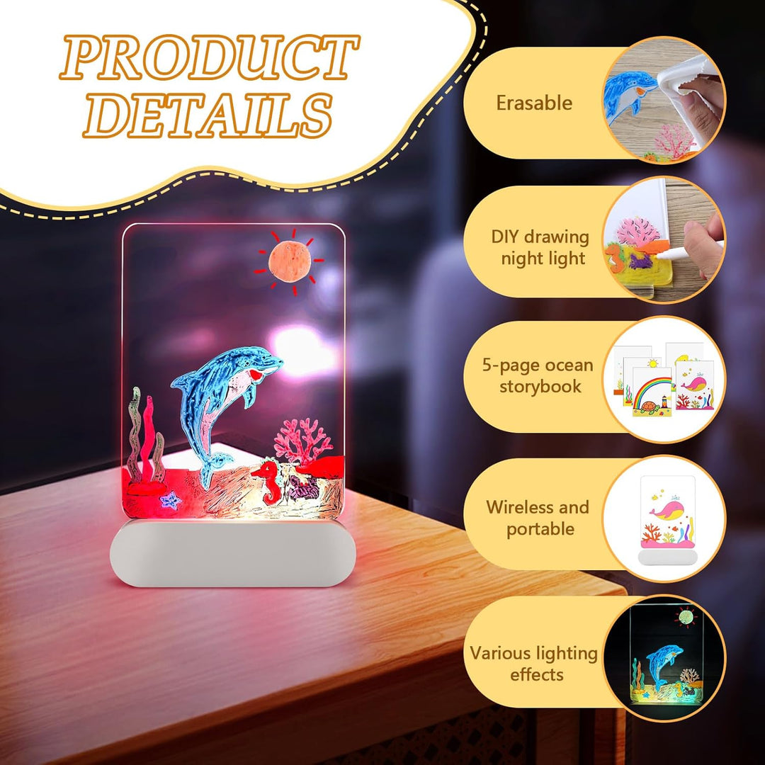 Leuchtendes Led Zeichenbrett für Kinder, 20x15cm Transparente Acryl Notiztafel mit 6 Farben Stift, D