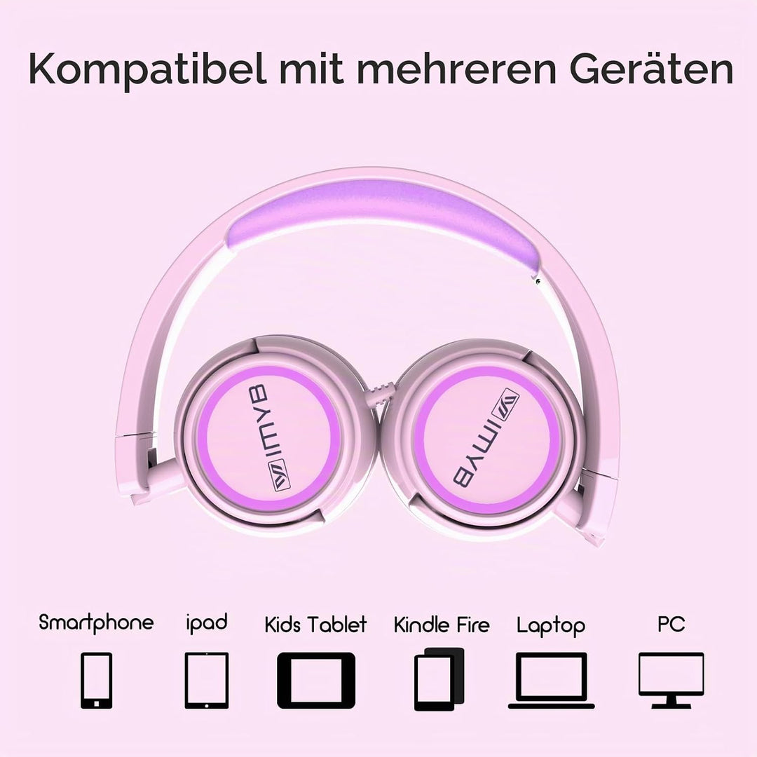 IMYB Kinder kopfhörer, Kopfhörer für Kinder mit Kabel, faltbar, Stereo Sound, Sichere Lautstärkebegr