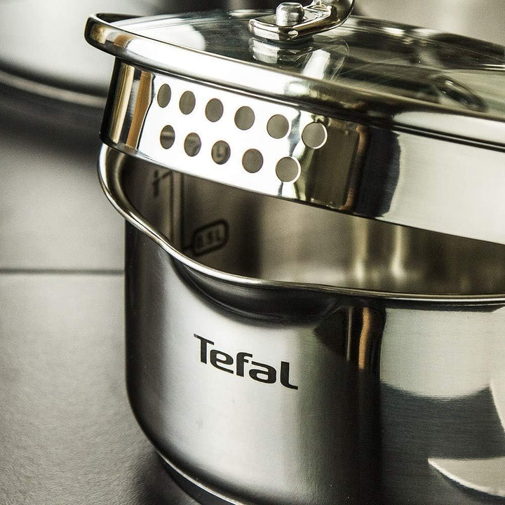 TEFAL DUETTO TOPFSET Kochtopfset Töpfe Induktion Edelstahl mit Glasdeckel 10 tlg