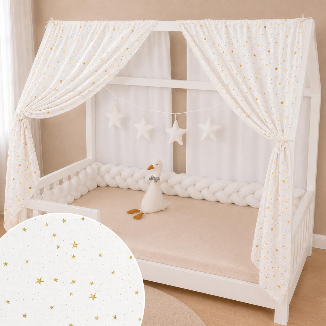 YellowNest Hausbett Himmel (2er Pack) - 100% Baumwolle - Betthimmel Hausbett aus Musselin (2er Pack)