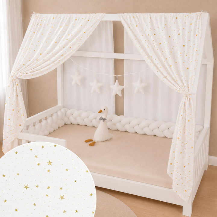 YellowNest Hausbett Himmel (2er Pack) - 100% Baumwolle - Betthimmel Hausbett aus Musselin (2er Pack)