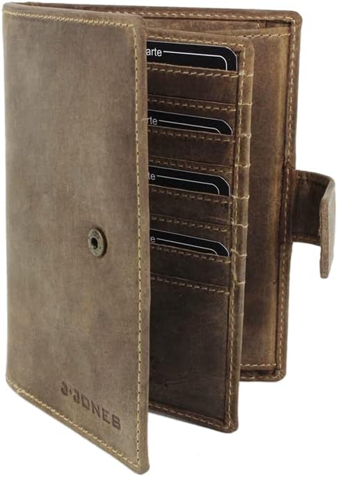J.Jones Herren Echt-Leder Brieftasche Pass- und Ausweishülle mit RFID-Schutz (Antik-Braun) Antik Bra