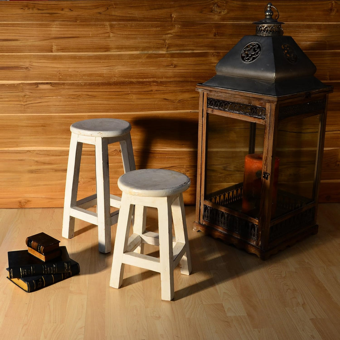 Divero Rustikaler Hocker rund massiv Holz Sitzhocker weiss im Vintage-Look Schemel Blumentisch Blume