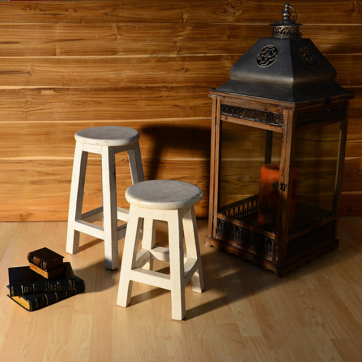 Divero Rustikaler Hocker rund massiv Holz Sitzhocker weiss im Vintage-Look Schemel Blumentisch Blume