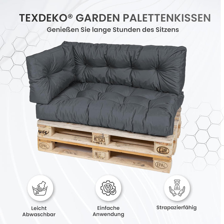 TexDeko® Garden halbes Palettenkissen 60x80x18cm Anthrazit | In- & Outdoor, wasserabweisend, UV-best