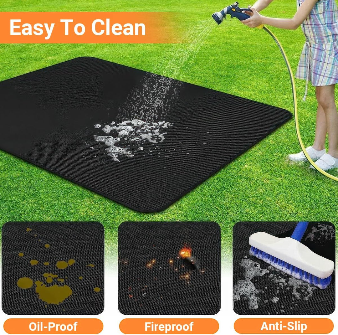Grillmatte Bodenschutz, 100 x152cm Feuerfeste Unterlage, Faltbare Grillmatte, Hitzebeständige Grill