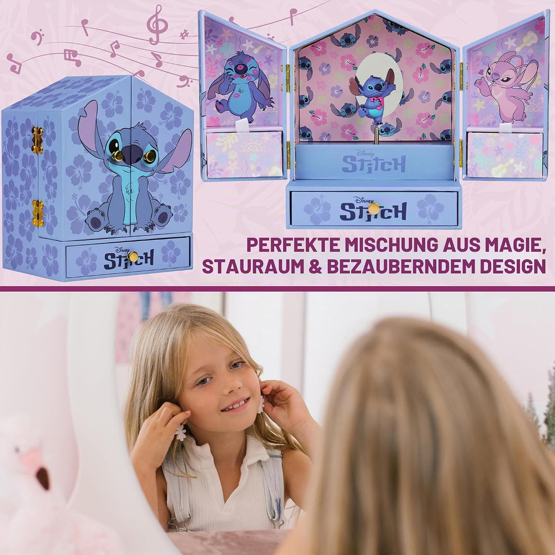 Get Trend Disney Stitch Schmuckkästchen Mädchen Musikbox für Ringe Ohrringe Halskette Geschenke für
