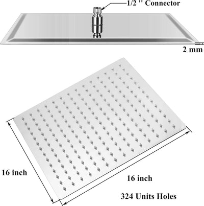 Drenky 16 Zoll / 40x40cm Quadratischer Einbauduschkopf Duschkopf poliert Spiegeleffekt Edelstahl Dus