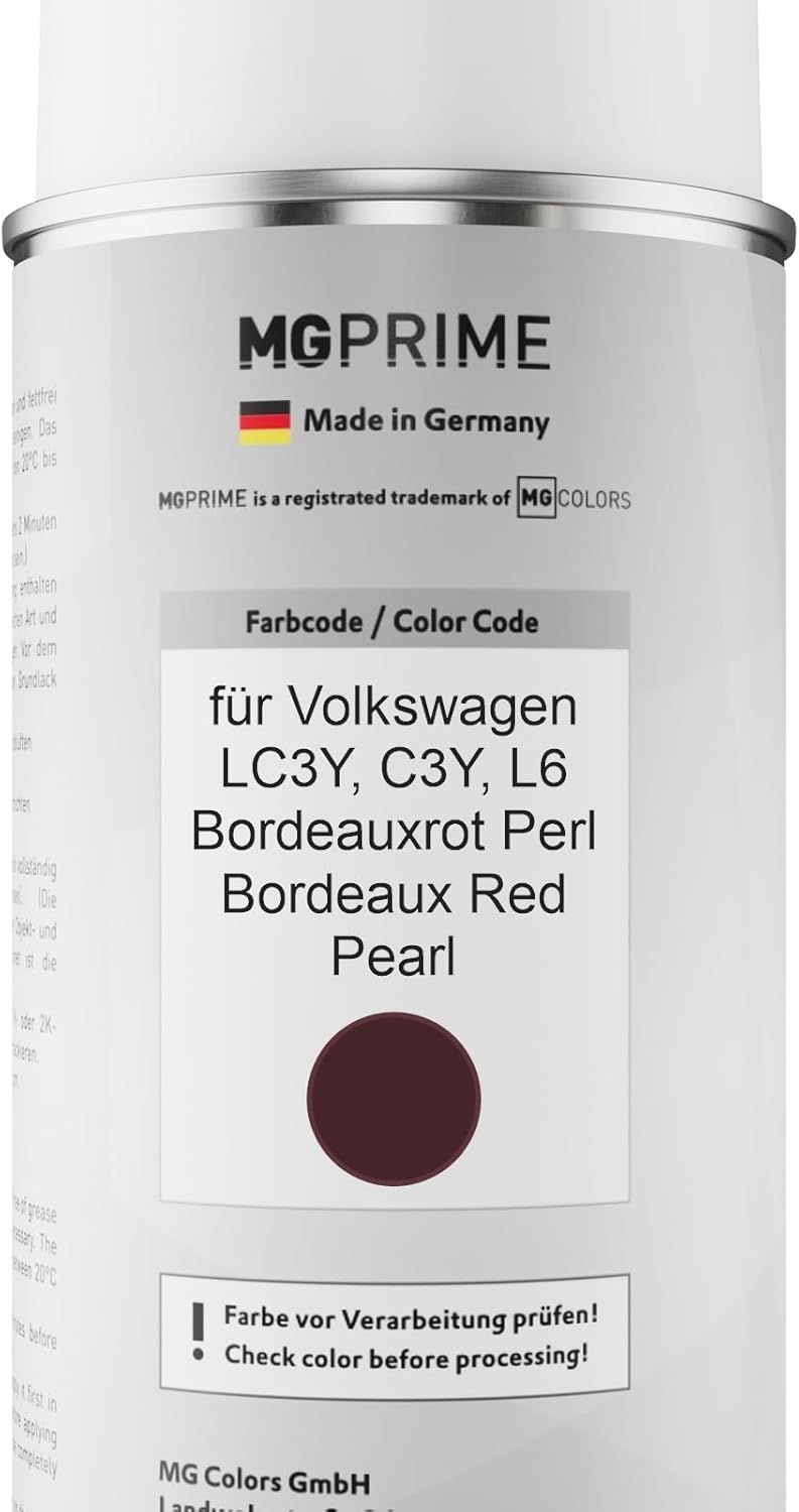 MG PRIME Autolack Sprühdosen Set für Volkswagen VW LC3Y / C3Y / L6 Bordeauxrot Perl/Bordeaux Red Pea