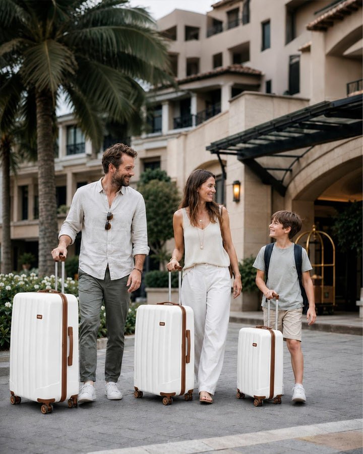 KONO Hartschale Gepäck Leichten ABS Reisekoffer Rollenkoffer 4 Rollen Cremeweiss L, Cremeweiss L