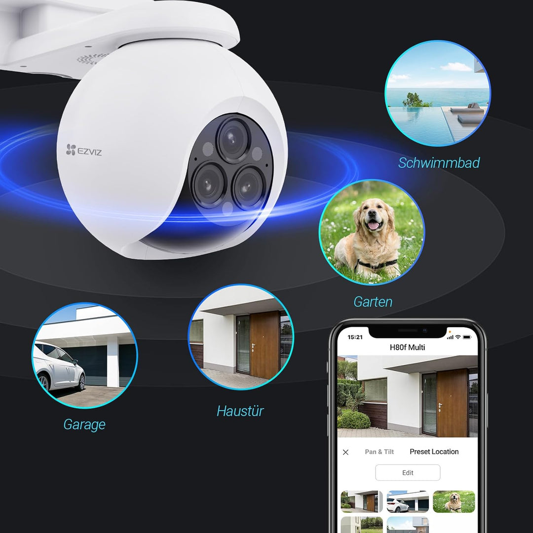 EZVIZ Wi-Fi 360° PTZ Überwachungskamera Aussen mit 3 * 4MP Objektiven, 12 Hybrid-Zoom, Auto-Zoom-Tra