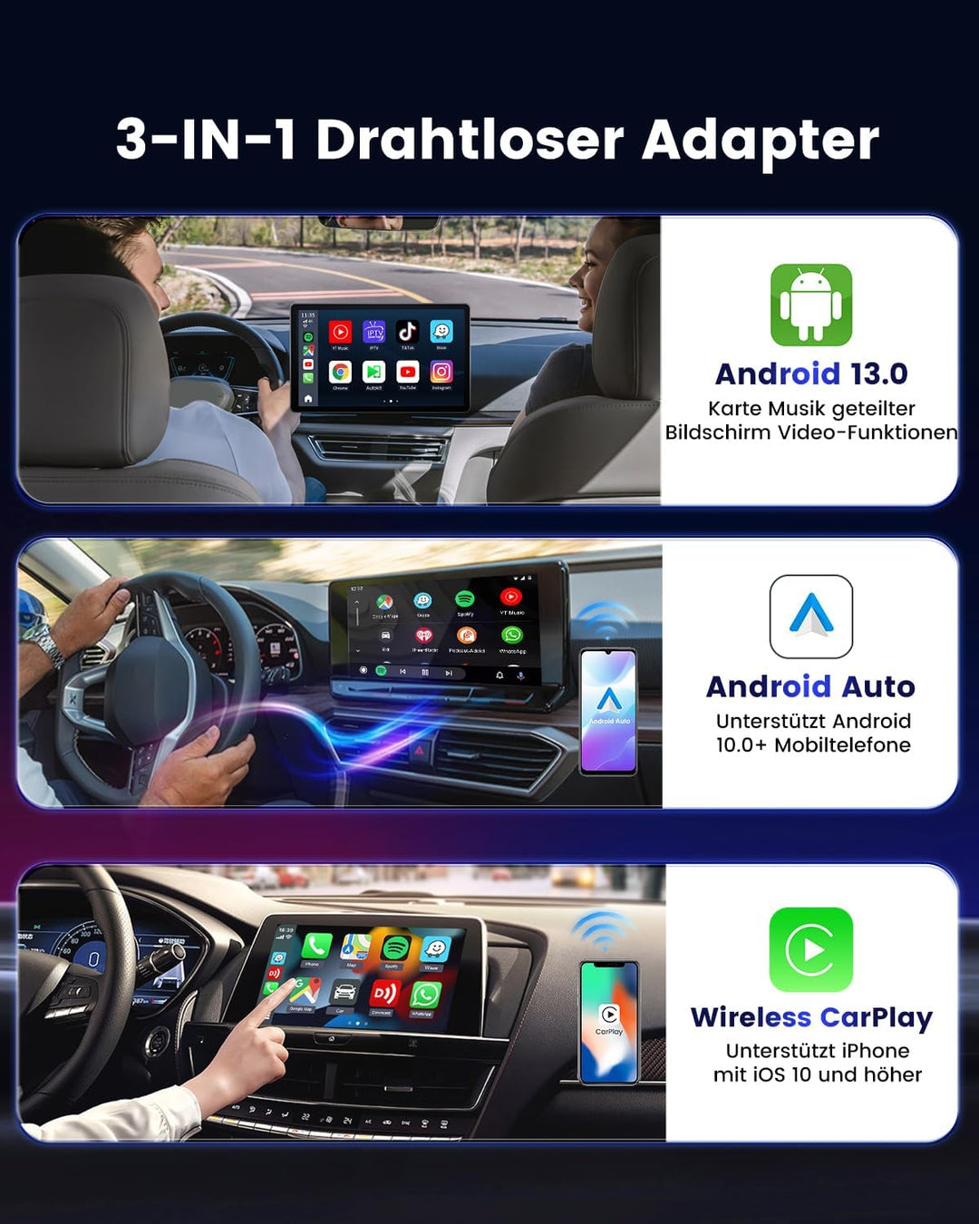 CarlinKit Aibox-Plus Android 13.0 Adapter, 8+128 GB Standalone-System, kabelloses CarPlay und Androi