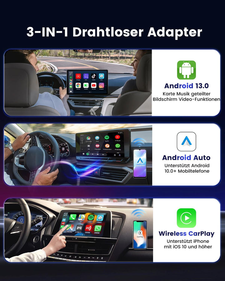 CarlinKit Aibox-Plus Android 13.0 Adapter, 8+128 GB Standalone-System, kabelloses CarPlay und Androi