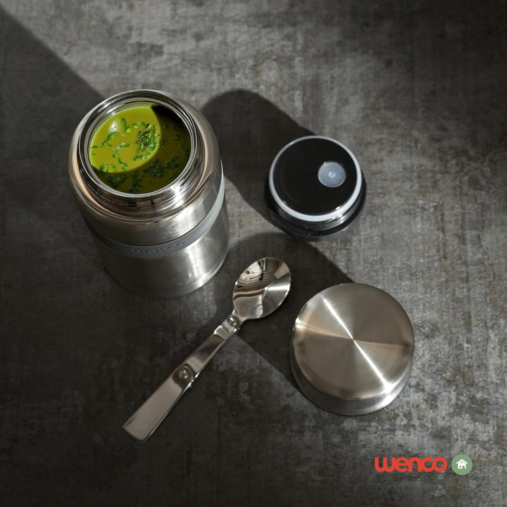 wenco Edelstahl Lunchpot 750 ml mit Löffel, Thermobehälter für Essen – Ideale Warmhaltebox für Kinde