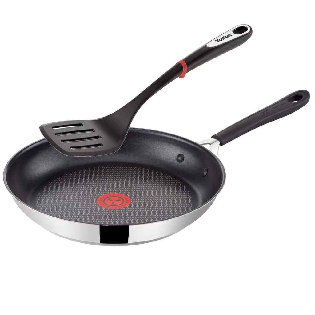 Tefal G43504 Jamie Oliver Induktion Pfanne 24cm + Tefal Pfannenwender, Edelstahl Pfannen mit Antihaf