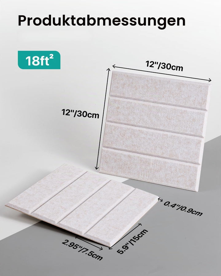 Soundsbay 18 Stück Akustikpaneele Selbstklebend, Akustikplatten aus Polyester zur Schalldämmung, 30×