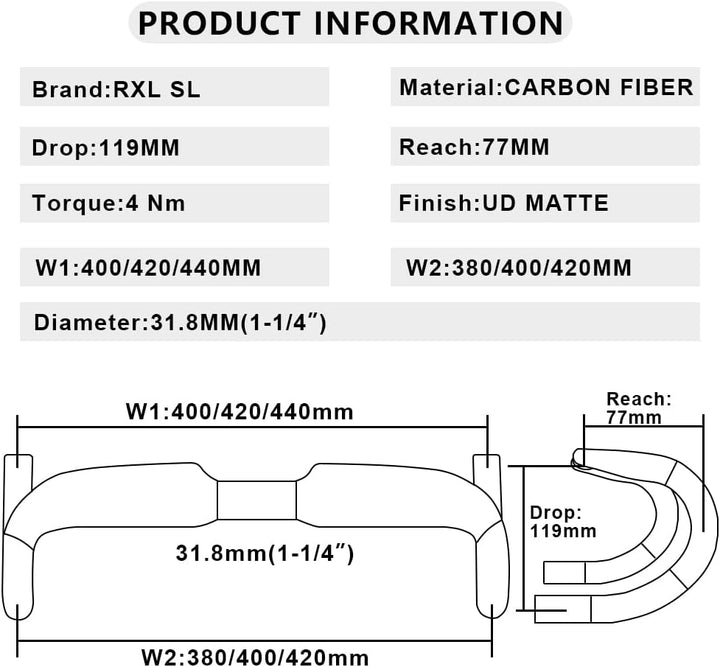 RXL SL rennrad lenker fahrrad schwarz rennrad carbon lenker drop lenker drop bar carbon 31.8 * 440mm