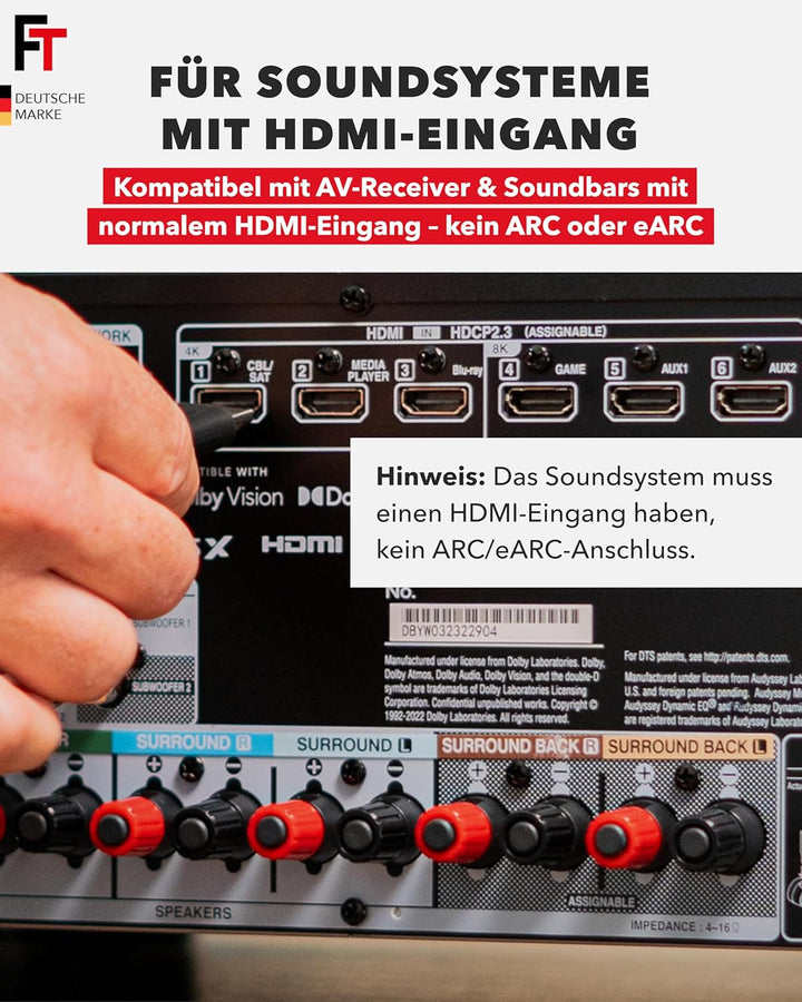 FeinTech AX110 HDMI 2.1 eARC Audio Extractor Konverter für Fernseher mit HDMI-eARC Extractor mit HDM