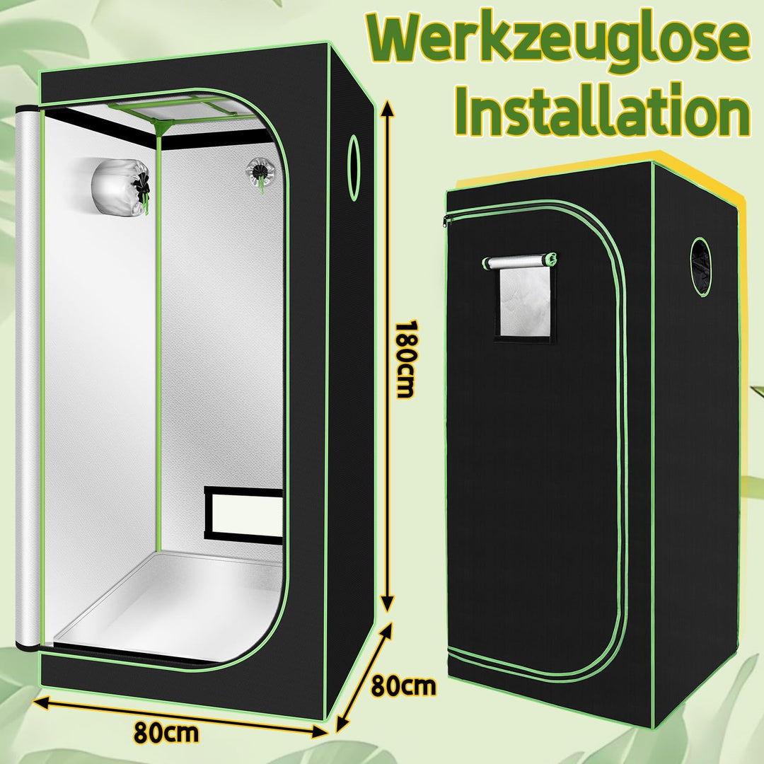 Ikodm Growzelt, 80x80x180 cm Growbox, 600D Oxford Grow Tent, Lichtdicht und Wasserdicht Growschrank,