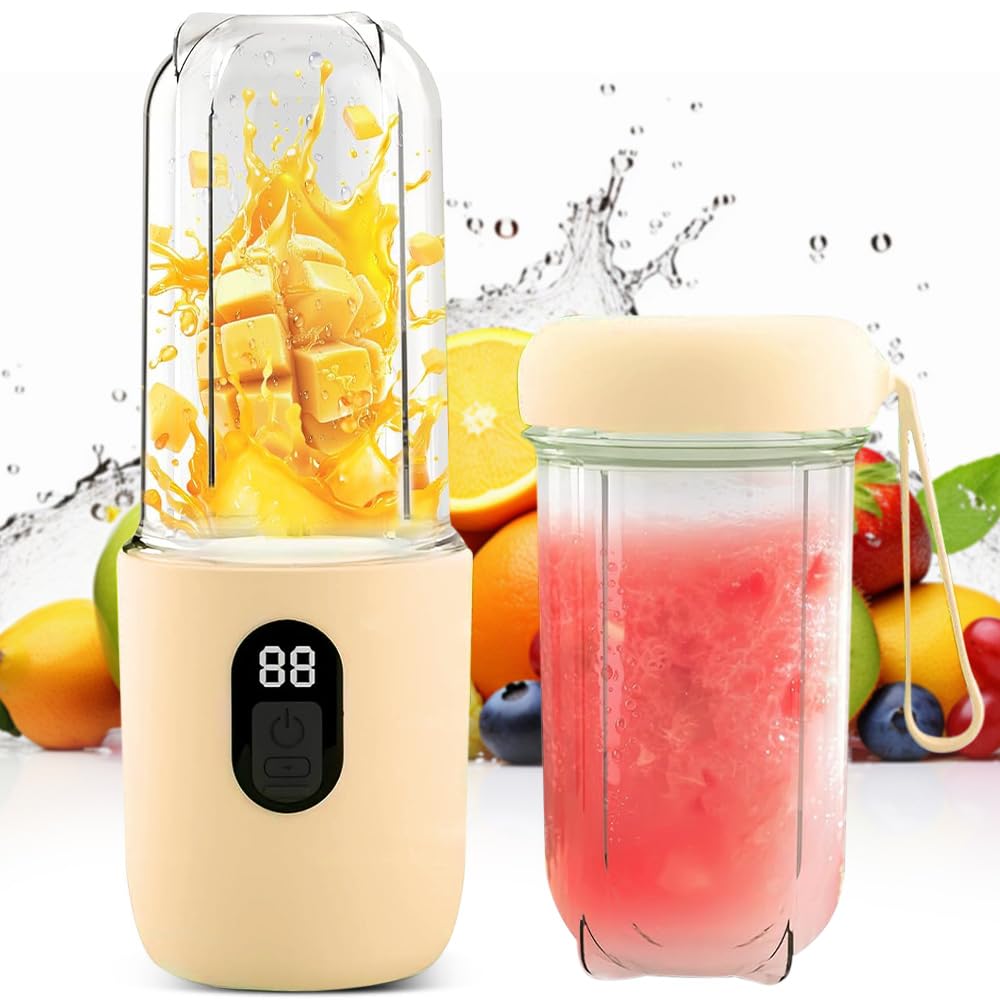 BIZO Tragbarer Mixer Smoothie Maker, 500 ml Mixer Smoothie Maker to Go mit Digitalanzeige, 16-Blatt,
