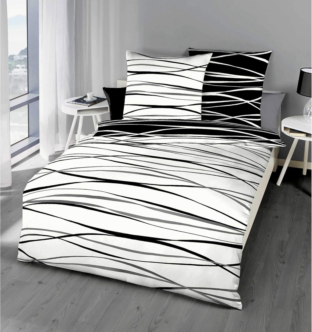 Kaeppel Wendebettwäsche Mako-Satin schwarz-weiss Grösse 155x220 cm (80x80 cm) 155x220 cm + 80x80 cm,
