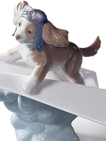 LLADRÓ Hunde Figur Papierflugzeug Mit Hundepilot. Hund. Porzellan.