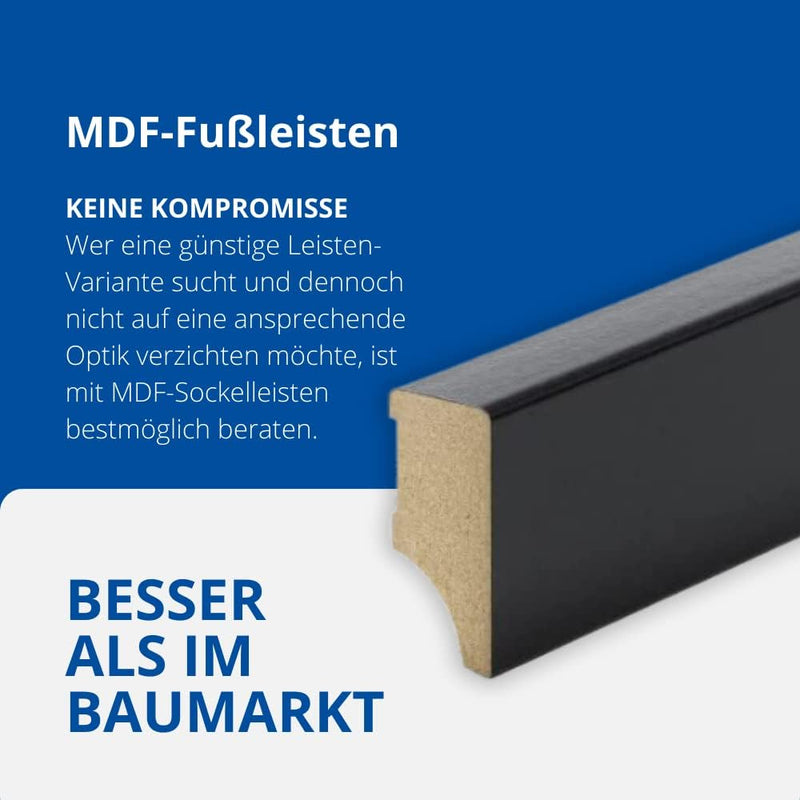 REESE Sockelleisten Schwarz | Weimarer Profil | MDF Folie | 40mm Höhe | 40 Stück / 92 lfm 40mm 40 St