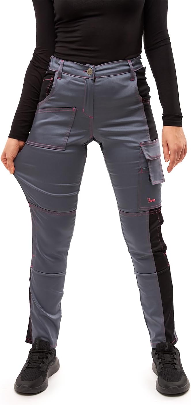strongAnt Damen Arbeitshose komplett Stretch für Frauen Bundhose mit Kniepolstertaschen Schwarz Grau