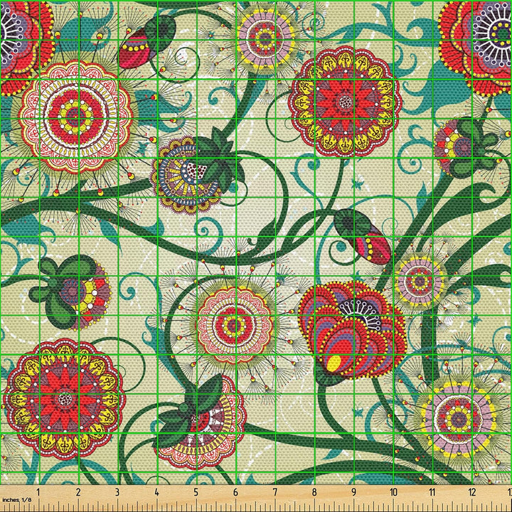 ABAKUHAUS Blumen Stoff als Meterware, Orientalische Inspirationen, Qualitäts Stoff Dekorativer Polst