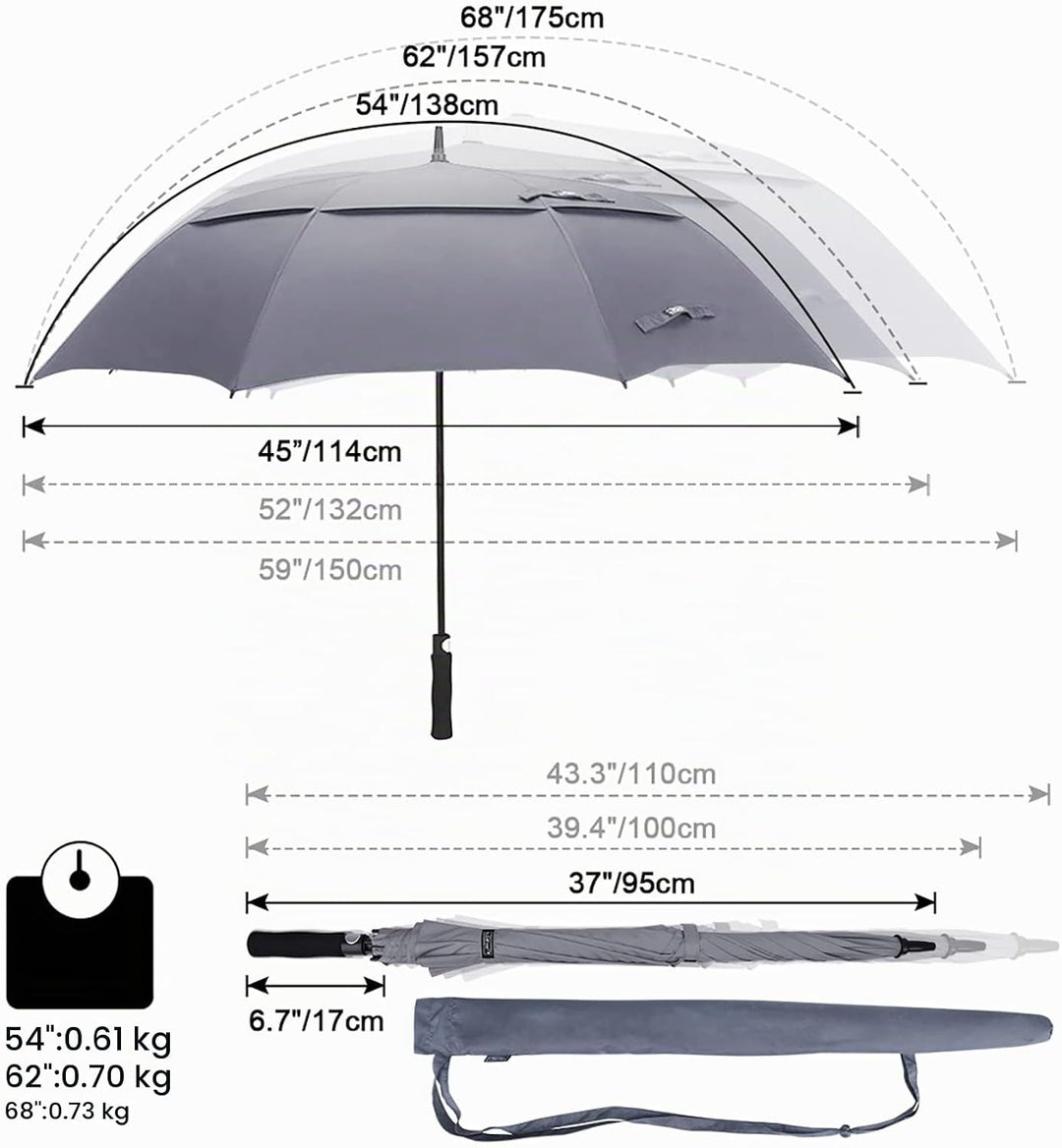 G4Free 47/54/62/68/72 Inch Regenschirm Gross Stockschirm Sturmfest Golf Schirme Automatik Regenschir
