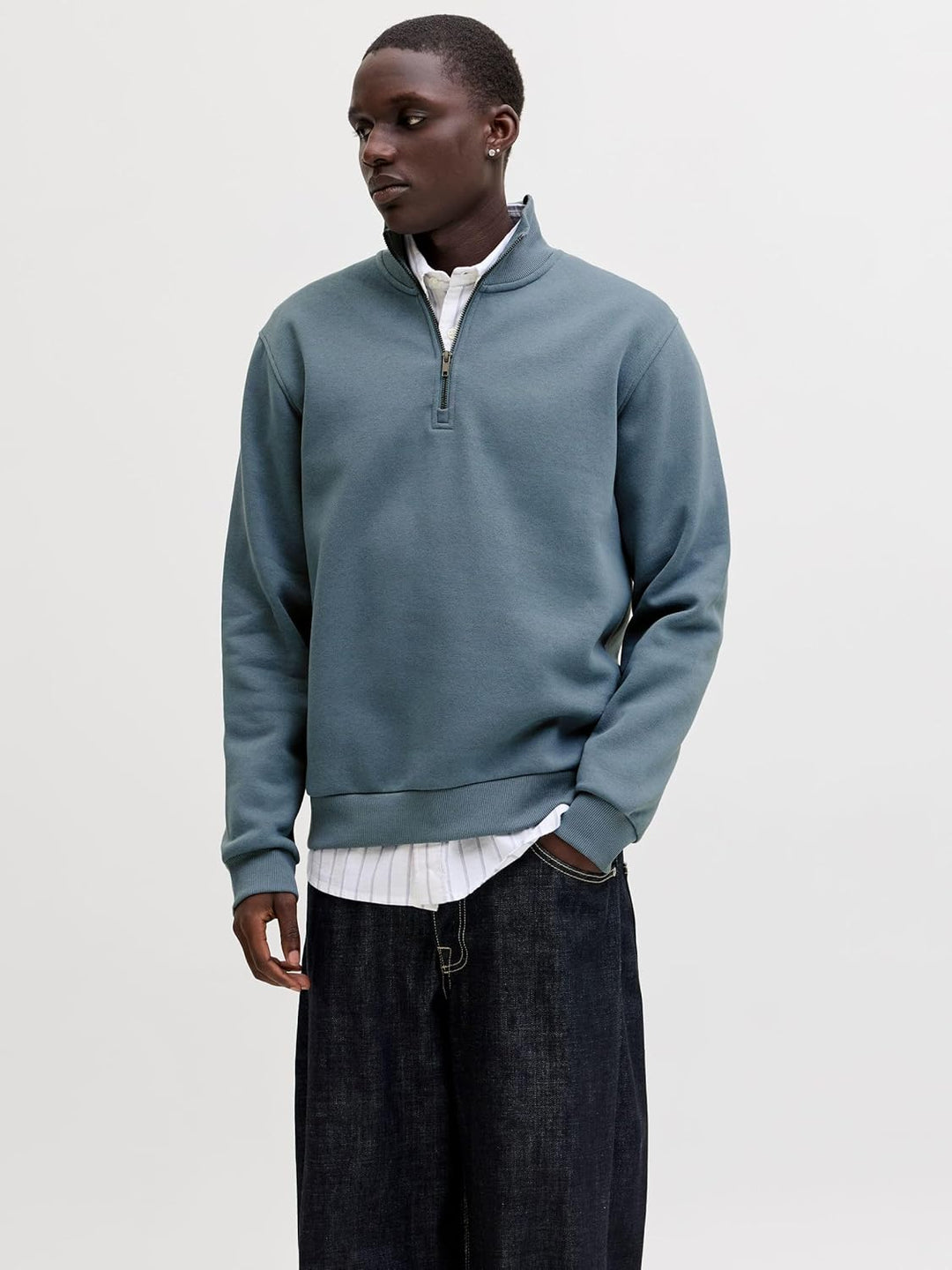JACK & JONES Male Sweatshirt mit halbem Reissverschluss Einfarbig Sweatshirt mit halbem Reissverschl