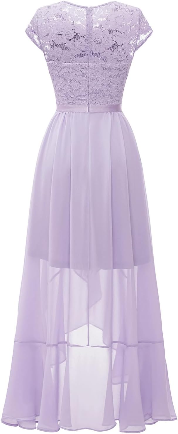Bbonlinedress Abendkleider elegant für Hochzeit Spitzenkleid Chiffon Hi-Lo Kleid Brautjunferkleid Pa
