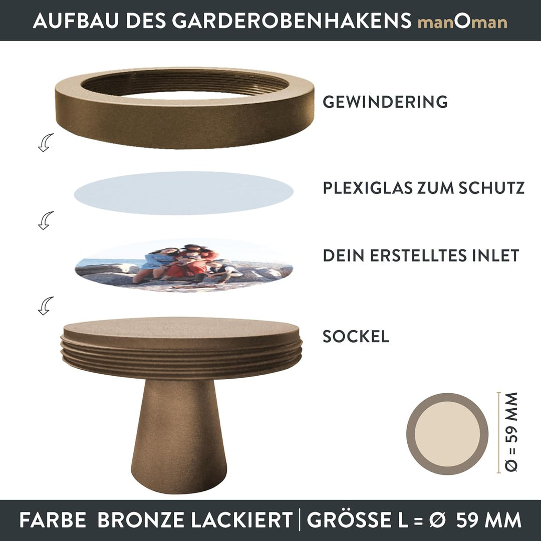 manOman® Kleiderhaken Wand (1 Stück) in 8 Farben | DIY Inlets | Designer Jacken Halter (Bronze lacki