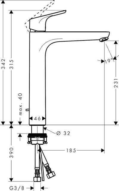 hansgrohe Wasserhahn Focus (Armatur mit Auslauf Höhe 230 mm und Zugstangen-Ablaufgarnitur) Chrom