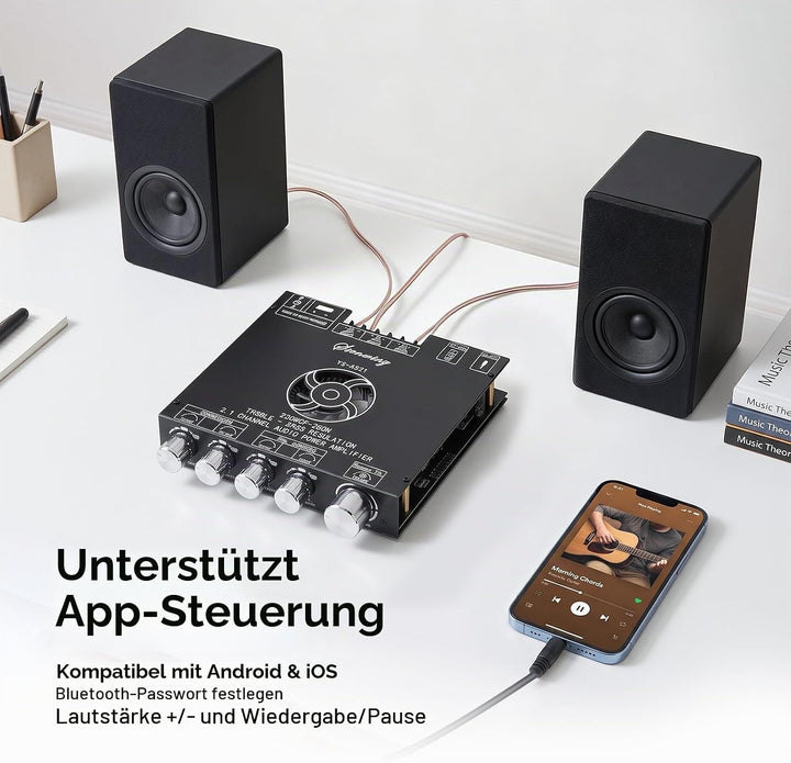 YS-AS21 HiFi Verstärker mit Bluetooth Mini Stereo-Audioverstärker 2.1 Kanal 220W x2 + 350W Stereo Mi
