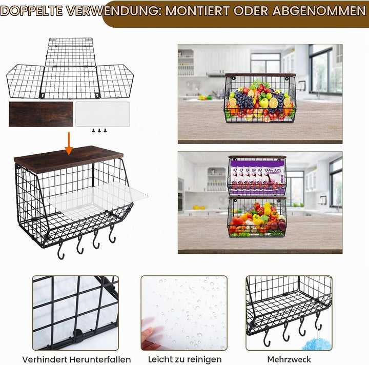 Mefirt Obstkorb, Obstschale für Küchen, Obstkorb Hängend kann als Küche Lagerung Obst Etagere, Kitch