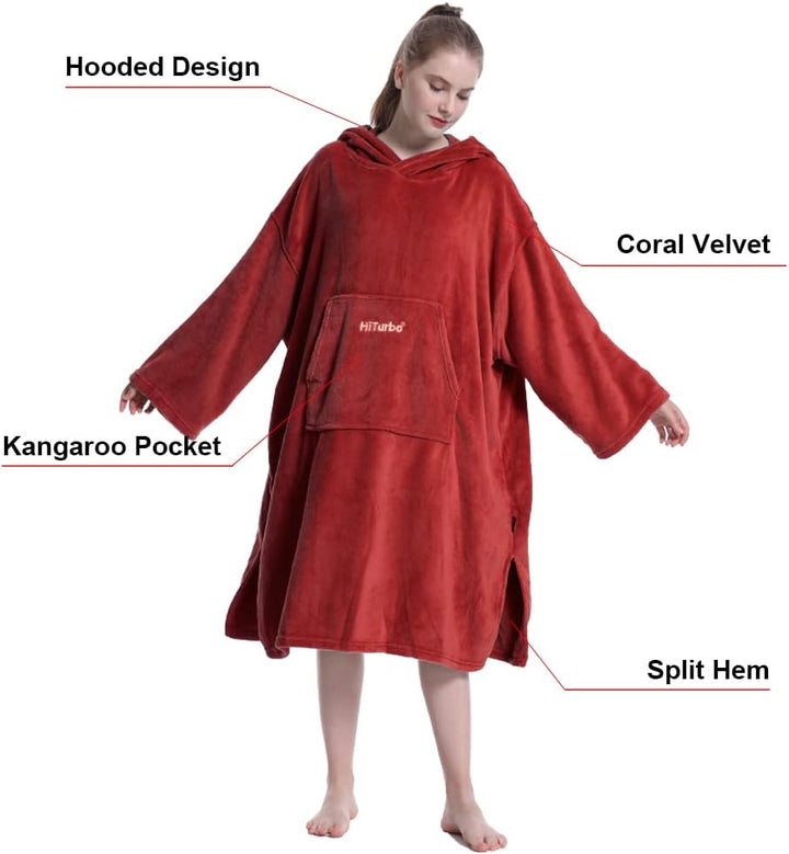 Hiturbo Bademantel, Damen Herren Robe, Unisex, Einheitsgrösse, Warmer Weicher Fleece Mogenmantel mit