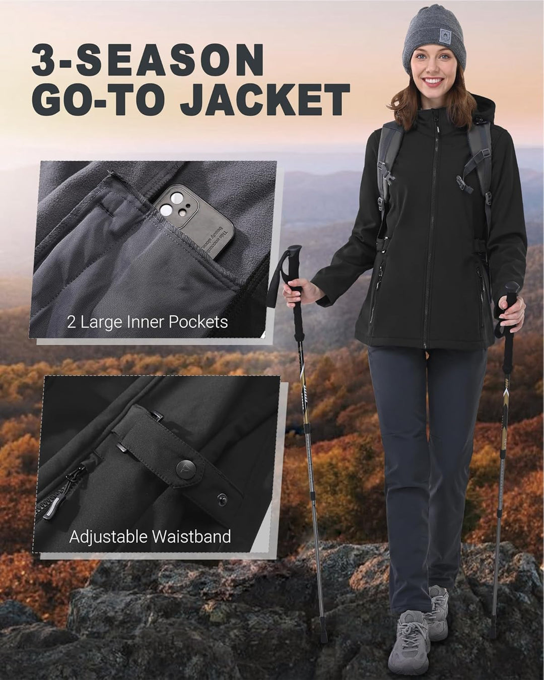 Outdoor Ventures Damen Softshelljacke Kurze Gefütterte Funktionsjacke Wasserdichte Übergangsjacke mi