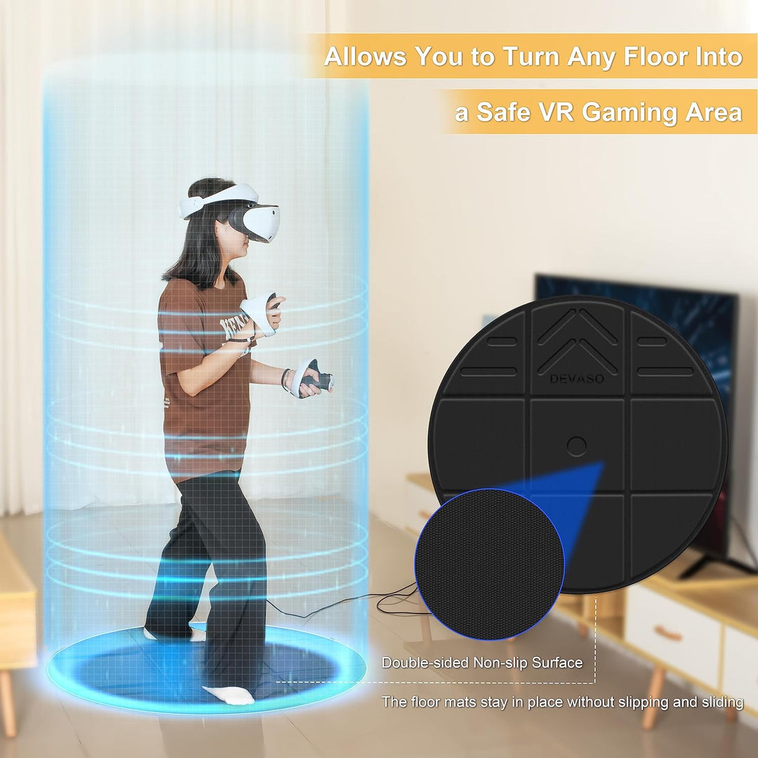 DEVASO Faltbare VR Matte for Meta Quest 3, Runde Anti Ermüdungs Matte, rutschfeste und Bequeme Boden
