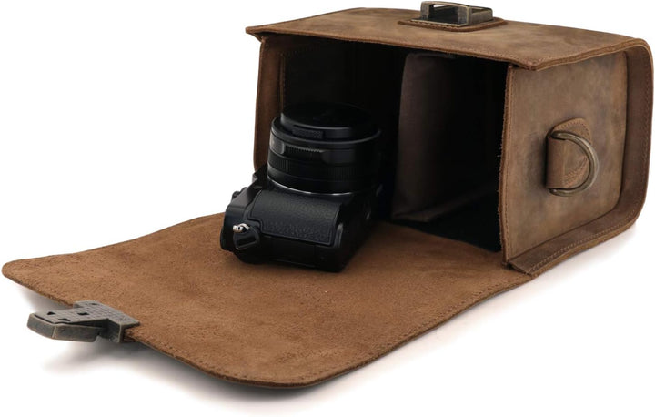 MegaGear Pebble Kameratasche - Kuriertasche aus echtem Leder für Spiegellose, Sofortbild- und DSLR K
