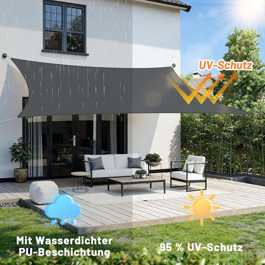LOVE STORY Sonnensegel Wasserdicht 3x4m Rechteckig PES Polyester Sonnenschutz Windschutz Balkon Terr