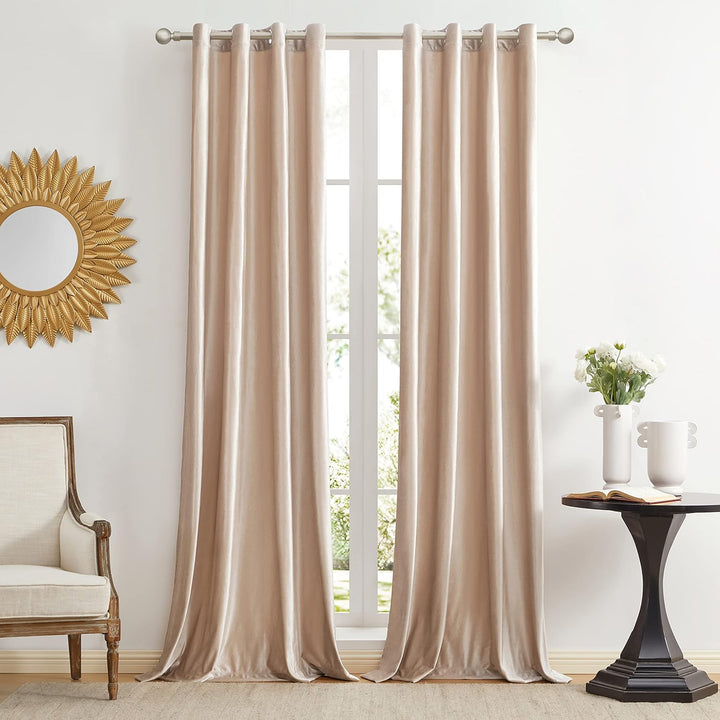 GIGIZAZA Dekorative Champagner Samt Fenster Vorhänge, 132 x 145 cm (Breite x Länge) Wohnzimmer Öse T