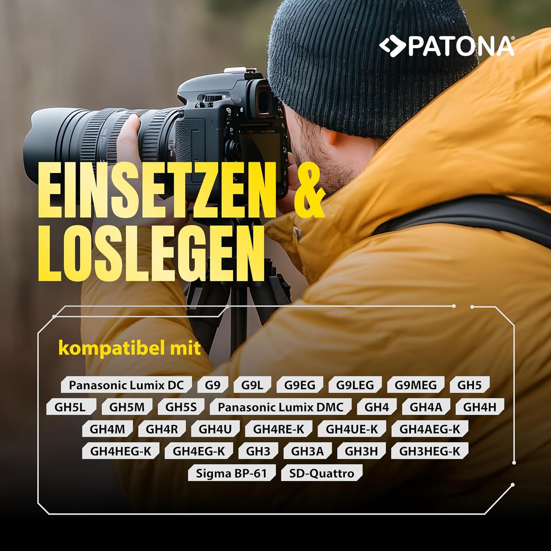 PATONA 2X Akku DMW-BLF19E Kompatibel mit Panasonic Lumix DMC-GH3, DMC-GH4, DMC-GH4, DC-G9