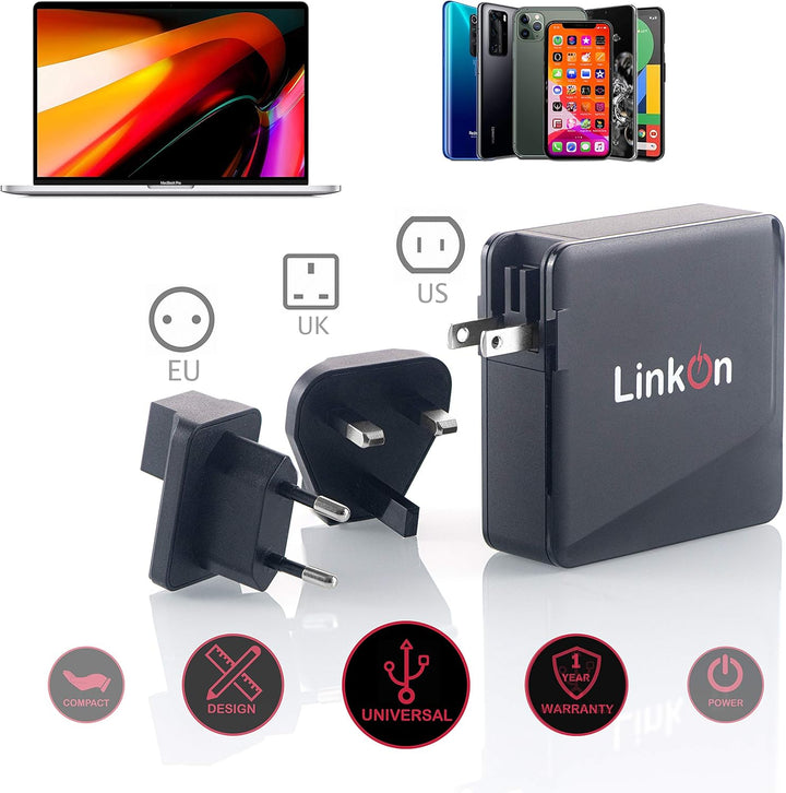 LinkOn Ganius 166W (136W Zertifiziert) Ladegerät GaN Tech Netzteil 100W USB-C PD3.0 PPS und 18W USB-